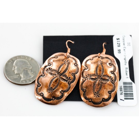 Handmade Certified Authentic Navajo Handstamped Real Handmade Copper Native American Earrings 16976-1 Handmade Certified Authentic Navajo Handstamped Real Handmade Copper Native American Earrings 16976-1