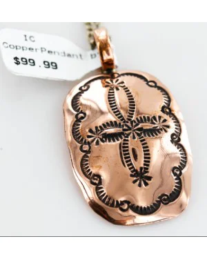 Navajo Handstamped Copper Pendant Native American Necklace 16975-2