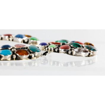 .925 Sterling Silver Handmade Certified Authentic Navajo Multicolor Coral, Lapis, Turquoise Native American Necklace 25100 .925 Sterling Silver Handmade Certified Authentic Navajo Multicolor Coral, Lapis, Turquoise Native American Necklace 25100