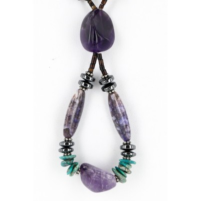 Certified Authentic Navajo .925 Sterling Silver Natural PURPLE AGATE AMETHYST TURQUOISE AND HEMATITE Native American Necklace 16001 Certified Authentic Navajo .925 Sterling Silver Natural PURPLE AGATE AMETHYST TURQUOISE AND HEMATITE Native American Necklace 16001