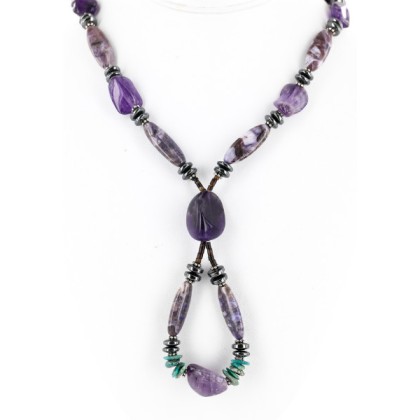 Certified Authentic Navajo .925 Sterling Silver Natural PURPLE AGATE AMETHYST TURQUOISE AND HEMATITE Native American Necklace 16001 Certified Authentic Navajo .925 Sterling Silver Natural PURPLE AGATE AMETHYST TURQUOISE AND HEMATITE Native American Necklace 16001