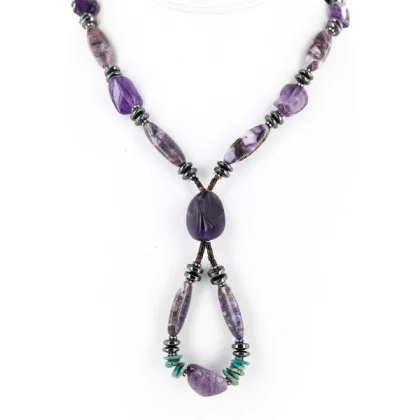 Certified Authentic Navajo .925 Sterling Silver Natural PURPLE AGATE AMETHYST TURQUOISE AND HEMATITE Native American Necklace 16001 Certified Authentic Navajo .925 Sterling Silver Natural PURPLE AGATE AMETHYST TURQUOISE AND HEMATITE Native American Necklace 16001