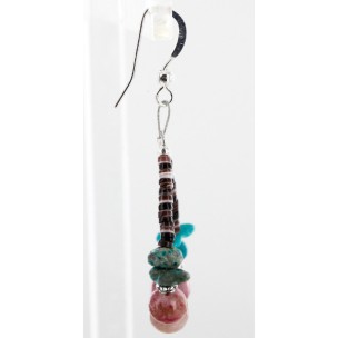 Certified Authentic Navajo .925 Sterling Silver Hooks Natural Turquoise Pink Agate HEISHI HOOP Native American Earrings 18081-2 Certified Authentic Navajo .925 Sterling Silver Hooks Natural Turquoise Pink Agate HEISHI HOOP Native American Earrings 18081-2
