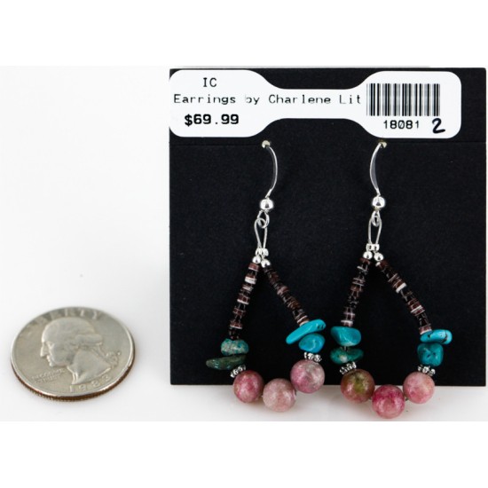 Certified Authentic Navajo .925 Sterling Silver Hooks Natural Turquoise Pink Agate HEISHI HOOP Native American Earrings 18081-2 Certified Authentic Navajo .925 Sterling Silver Hooks Natural Turquoise Pink Agate HEISHI HOOP Native American Earrings 18081-2