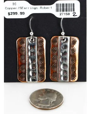 Handmade Certified Authentic Navajo Pure .925 Sterling Silver Copper Native American Earrings 27158-2 Handmade Certified Authentic Navajo Pure .925 Sterling Silver Copper Native American Earrings 27158-2