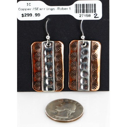 Handmade Certified Authentic Navajo Pure .925 Sterling Silver Copper Native American Earrings 27158-2 Handmade Certified Authentic Navajo Pure .925 Sterling Silver Copper Native American Earrings 27158-2