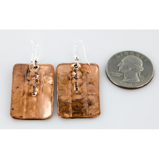 Handmade Certified Authentic Navajo Pure .925 Sterling Silver Copper Native American Earrings 27158-2 Handmade Certified Authentic Navajo Pure .925 Sterling Silver Copper Native American Earrings 27158-2