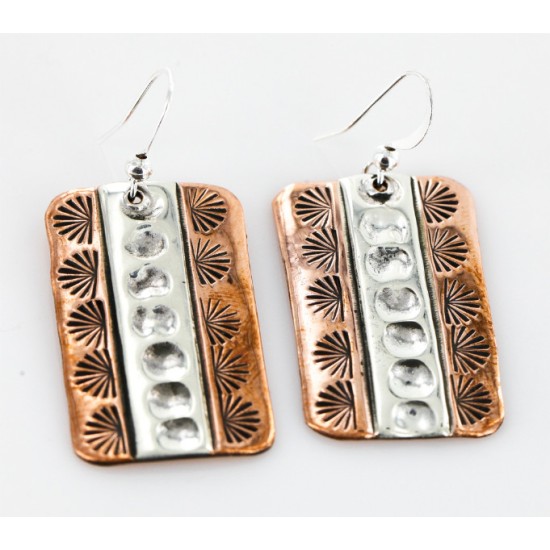 Handmade Certified Authentic Navajo Pure .925 Sterling Silver Copper Native American Earrings 27158-2 Handmade Certified Authentic Navajo Pure .925 Sterling Silver Copper Native American Earrings 27158-2