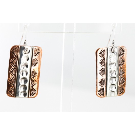 Handmade Certified Authentic Navajo Pure .925 Sterling Silver Copper Native American Earrings 27158-2 Handmade Certified Authentic Navajo Pure .925 Sterling Silver Copper Native American Earrings 27158-2