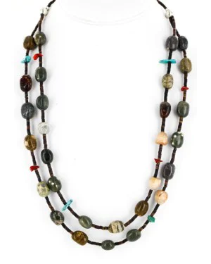 Certified Authentic 2 Strand Navajo .925 Sterling Silver Turquoise Agate and Coral Native American Necklace 25246-2 Certified Authentic 2 Strand Navajo .925 Sterling Silver Turquoise Agate and Coral Native American Necklace 25246-2