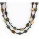Certified Authentic 2 Strand Navajo .925 Sterling Silver Turquoise Agate and Coral Native American Necklace 25246-2