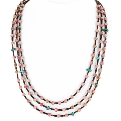 Certified Authentic 3 Strand Navajo .925 Sterling Silver Natural Turquoise Pink Agate and Heishi Native American Necklace 25246-4 Certified Authentic 3 Strand Navajo .925 Sterling Silver Natural Turquoise Pink Agate and Heishi Native American Necklace 25246-4