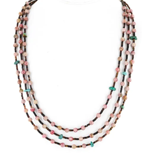 Certified Authentic 3 Strand Navajo .925 Sterling Silver Natural Turquoise Pink Agate and Heishi Native American Necklace 25246-4 Certified Authentic 3 Strand Navajo .925 Sterling Silver Natural Turquoise Pink Agate and Heishi Native American Necklace 25246-4