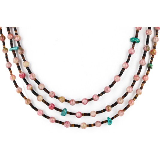 Certified Authentic 3 Strand Navajo .925 Sterling Silver Natural Turquoise Pink Agate and Heishi Native American Necklace 25246-4 Certified Authentic 3 Strand Navajo .925 Sterling Silver Natural Turquoise Pink Agate and Heishi Native American Necklace 25246-4