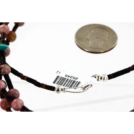 Certified Authentic 3 Strand Navajo .925 Sterling Silver Natural Turquoise Pink Agate and Heishi Native American Necklace 25246-4 Certified Authentic 3 Strand Navajo .925 Sterling Silver Natural Turquoise Pink Agate and Heishi Native American Necklace 25246-4
