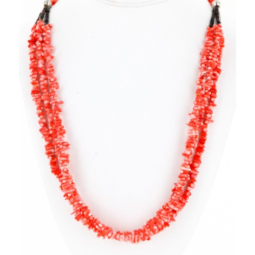 Certified Authentic 3 Strand Navajo .925 Sterling Silver Coral Native American Necklace 15942 Certified Authentic 3 Strand Navajo .925 Sterling Silver Coral Native American Necklace 15942