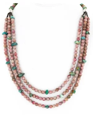 Certified Authentic 3 Strand Navajo .925 Sterling Silver Natural Turquoise Pink Agate Native American Necklace 25246-3 Certified Authentic 3 Strand Navajo .925 Sterling Silver Natural Turquoise Pink Agate Native American Necklace 25246-3
