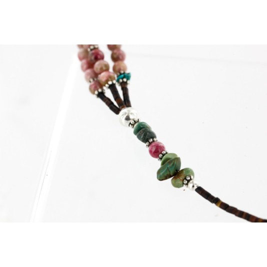 Certified Authentic 3 Strand Navajo .925 Sterling Silver Natural Turquoise Pink Agate Native American Necklace 25246-3 Certified Authentic 3 Strand Navajo .925 Sterling Silver Natural Turquoise Pink Agate Native American Necklace 25246-3