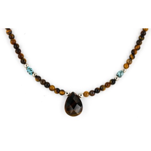 Certified Authentic Navajo .925 Sterling Silver Natural Turquoise Tigers Eye Native American Necklace 25231-23 Certified Authentic Navajo .925 Sterling Silver Natural Turquoise Tigers Eye Native American Necklace 25231-23