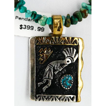 $590 12kt Gold Filled And .925 Sterling Silver Handmade KOKOPELI Certified Authentic Navajo Natural Turquoise Native American Necklace 15000-9 $590 12kt Gold Filled And .925 Sterling Silver Handmade KOKOPELI Certified Authentic Navajo Natural Turquoise Native American Necklace 15000-9