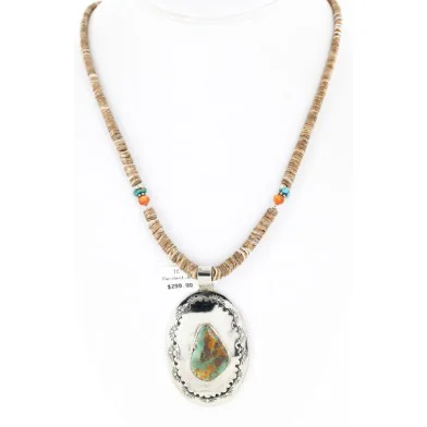 Large HANDMADE Certified Authentic Navajo .925 Sterling Silver Turquoise Graduated Melon Shell Native American Necklace 15971