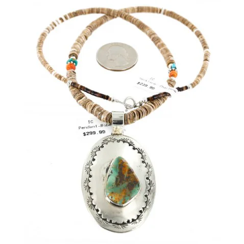 Large HANDMADE Certified Authentic Navajo .925 Sterling Silver Turquoise Graduated Melon Shell Native American Necklace 15971