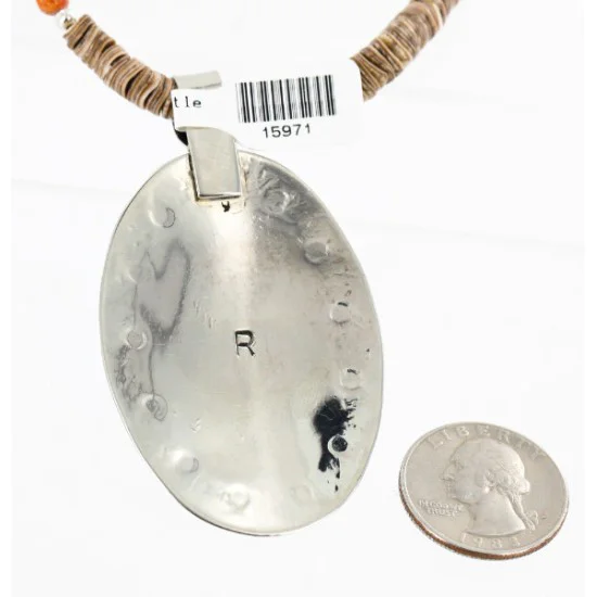 Large HANDMADE Certified Authentic Navajo .925 Sterling Silver Turquoise Graduated Melon Shell Native American Necklace 15971