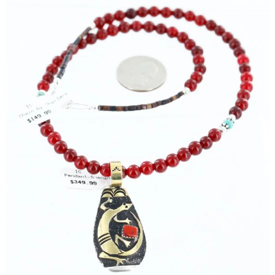 12kt Gold Filled And .925 Sterling Silver Handmade Gaco Certified Authentic Navajo Coral Agate and Turquoise Native American Necklace 24328-6 12kt Gold Filled And .925 Sterling Silver Handmade Gaco Certified Authentic Navajo Coral Agate and Turquoise Native American Necklace 24328-6