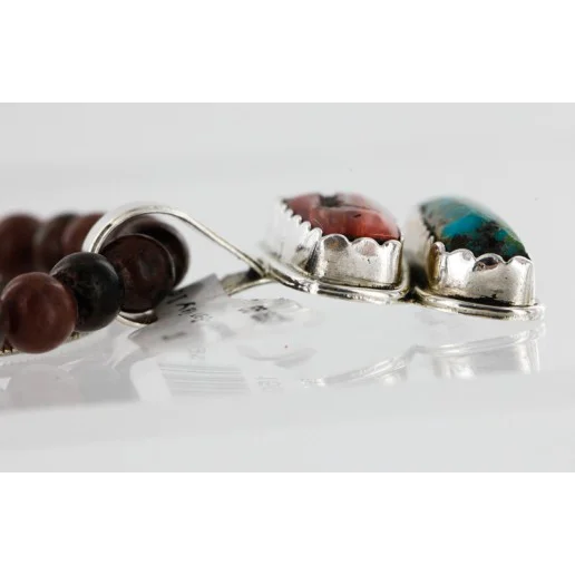 Handmade Certified Authentic Navajo .925 Sterling Silver Natural Spiny Oyster And Turquoise Native American Necklace 15926 Handmade Certified Authentic Navajo .925 Sterling Silver Natural Spiny Oyster And Turquoise Native American Necklace 15926