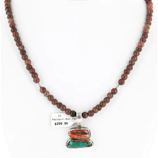 Handmade Certified Authentic Navajo .925 Sterling Silver Natural Spiny Oyster And Turquoise Native American Necklace 15926 Handmade Certified Authentic Navajo .925 Sterling Silver Natural Spiny Oyster And Turquoise Native American Necklace 15926