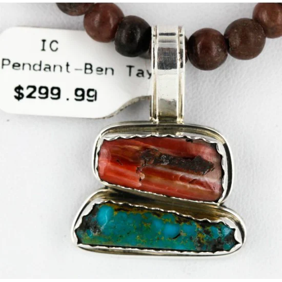 Handmade Certified Authentic Navajo .925 Sterling Silver Natural Spiny Oyster And Turquoise Native American Necklace 15926 Handmade Certified Authentic Navajo .925 Sterling Silver Natural Spiny Oyster And Turquoise Native American Necklace 15926