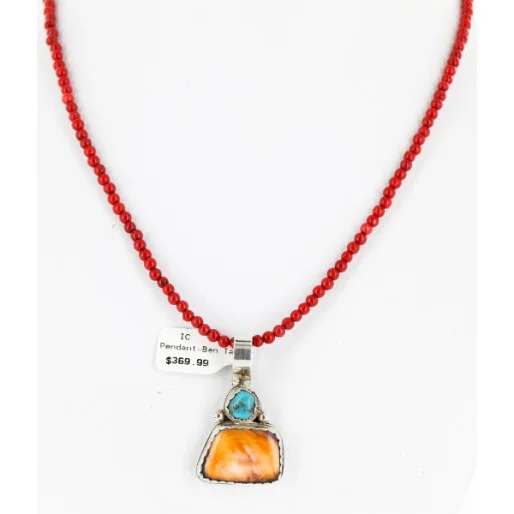 Handmade Certified Authentic Navajo .925 Sterling Silver Natural Spiny Oyster And Turquoise Native American Necklace 15908