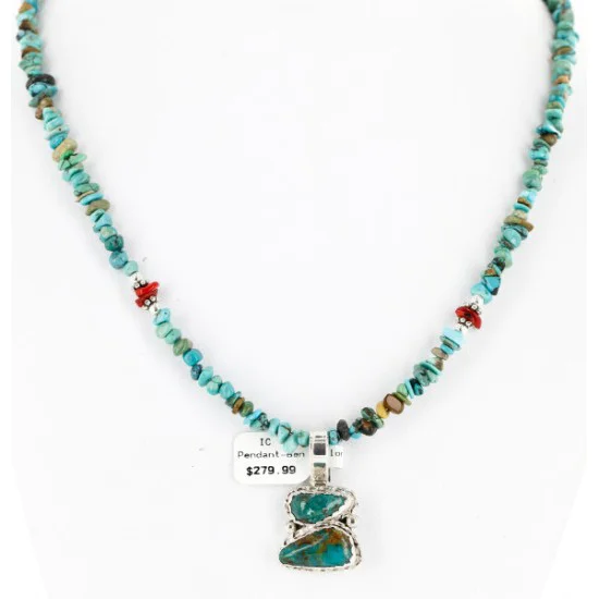 Handmade Certified Authentic Navajo .925 Sterling Silver and Turquoise Coral Native American Necklace 16023-3