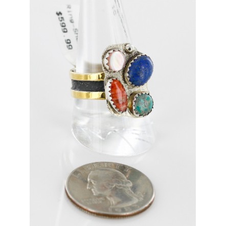 .925 Sterling Silver And 12kt Gold Filled HANDMADE Certified Authentic Navajo MULTICOLOR Native American Ring 12691-2 .925 Sterling Silver And 12kt Gold Filled HANDMADE Certified Authentic Navajo MULTICOLOR Native American Ring 12691-2