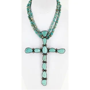Handmade Certified Authentic Cross Navajo .925 Sterling Silver Turquoise Native American Necklace 24111 Handmade Certified Authentic Cross Navajo .925 Sterling Silver Turquoise Native American Necklace 24111