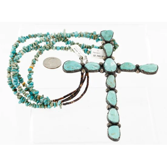 Handmade Certified Authentic Cross Navajo .925 Sterling Silver Turquoise Native American Necklace 24111 Handmade Certified Authentic Cross Navajo .925 Sterling Silver Turquoise Native American Necklace 24111