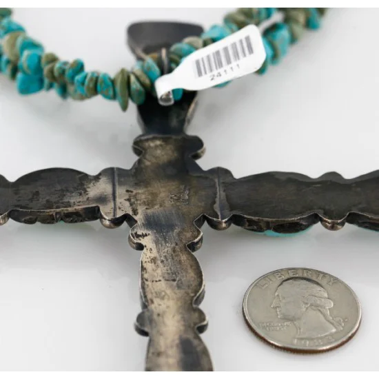 Handmade Certified Authentic Cross Navajo .925 Sterling Silver Turquoise Native American Necklace 24111 Handmade Certified Authentic Cross Navajo .925 Sterling Silver Turquoise Native American Necklace 24111