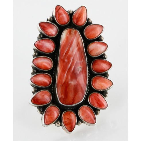 Handmade Certified Authentic Flower Signed Navajo .925 Sterling Silver Spiny Oyster Native American Ring 16421 Handmade Certified Authentic Flower Signed Navajo .925 Sterling Silver Spiny Oyster Native American Ring 16421