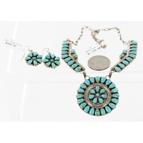 Handmade Certified Authentic Navajo .925 Sterling Silver Natural Turquoise Set Native American Necklace Earrings 15749-17945 Handmade Certified Authentic Navajo .925 Sterling Silver Natural Turquoise Set Native American Necklace Earrings 15749-17945