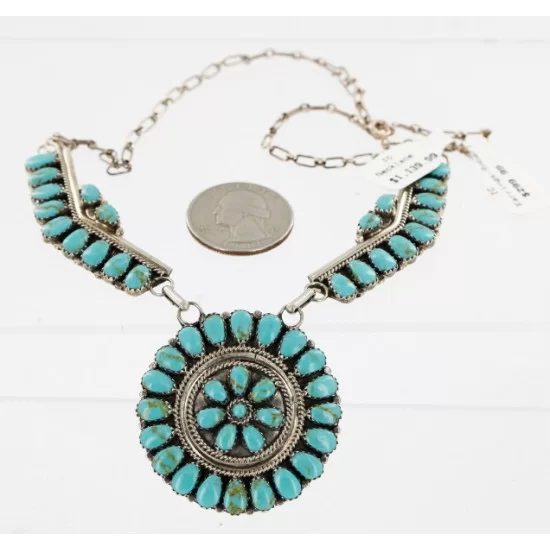 Handmade Certified Authentic Navajo .925 Sterling Silver Natural Turquoise Set Native American Necklace Earrings 15749-17945 Handmade Certified Authentic Navajo .925 Sterling Silver Natural Turquoise Set Native American Necklace Earrings 15749-17945