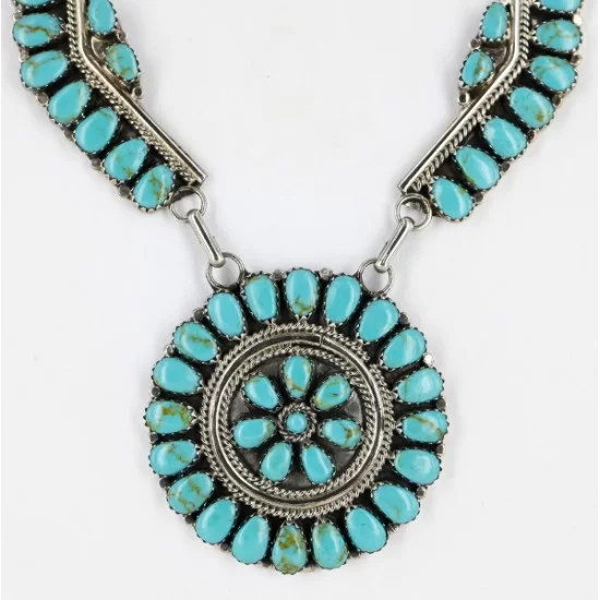 Handmade Certified Authentic Navajo .925 Sterling Silver Natural Turquoise Set Native American Necklace Earrings 15749-17945 Handmade Certified Authentic Navajo .925 Sterling Silver Natural Turquoise Set Native American Necklace Earrings 15749-17945