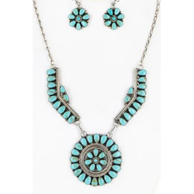 Handmade Certified Authentic Navajo .925 Sterling Silver Natural Turquoise Set Native American Necklace Earrings 15749-17945 Handmade Certified Authentic Navajo .925 Sterling Silver Natural Turquoise Set Native American Necklace Earrings 15749-17945