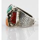 Handmade Certified Authentic Navajo .925 Sterling Silver Natural Turquoise Onyx Coral Jasper Spiny Native American Ring  16882