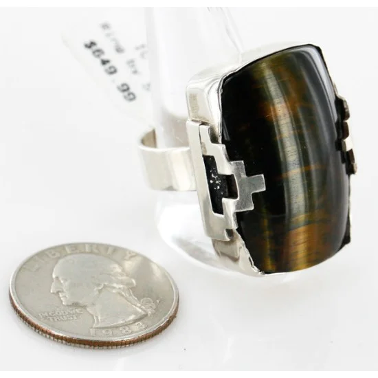 .925 Sterling Silver Handmade Certified Authentic Navajo TIGERS EYE Native American Ring 12579 .925 Sterling Silver Handmade Certified Authentic Navajo TIGERS EYE Native American Ring 12579