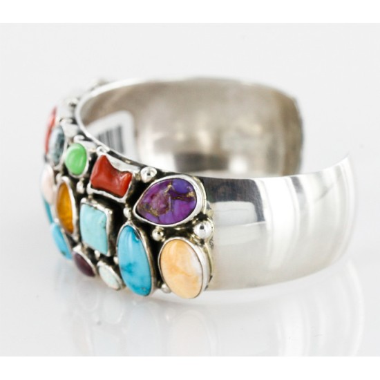 Handmade Certified Authentic Navajo .925 Sterling Silver Multicolor Turquoise, Coral, Lapis Native American Cuff Bracelet 12483 All Products 371175147698 12483 (by LomaSiiva)
