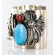 Pueblo Certified Authentic Navajo .925 Sterling Silver Natural Turquoise and Coral Native American Bracelet 12468