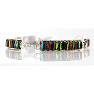Petit Point Handmade Certified Authentic Zuni .925 Sterling Silver Multicolor Turquoise Link Native American Bracelet 12669 Petit Point Handmade Certified Authentic Zuni .925 Sterling Silver Multicolor Turquoise Link Native American Bracelet 12669