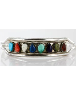 Petit Point Handmade Certified Authentic Zuni .925 Sterling Silver Multicolor Turquoise Native American Bracelet 12665-00 Petit Point Handmade Certified Authentic Zuni .925 Sterling Silver Multicolor Turquoise Native American Bracelet 12665-00