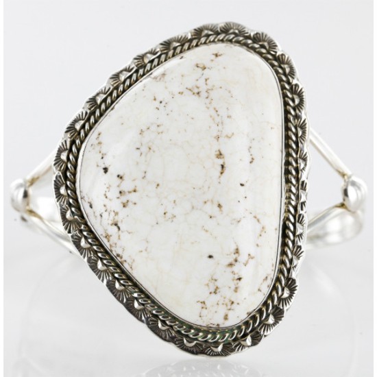 Handmade Certified Authentic Navajo .925 Sterling Silver WHITE Buffalo Turquoise Native American Bracelet 12647 Handmade Certified Authentic Navajo .925 Sterling Silver WHITE Buffalo Turquoise Native American Bracelet 12647