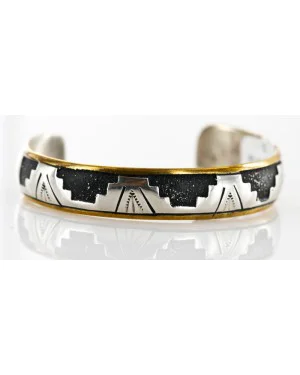 12kt Gold Filled and .925 Sterling Silver Handmade Mountains Certified Authentic Navajo Native American Bracelet 12532 12kt Gold Filled and .925 Sterling Silver Handmade Mountains Certified Authentic Navajo Native American Bracelet 12532